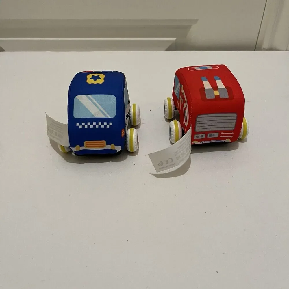 Soft Play Car Vehicles Pull Back Racer Cars Blue Police Red Firetruck Toys